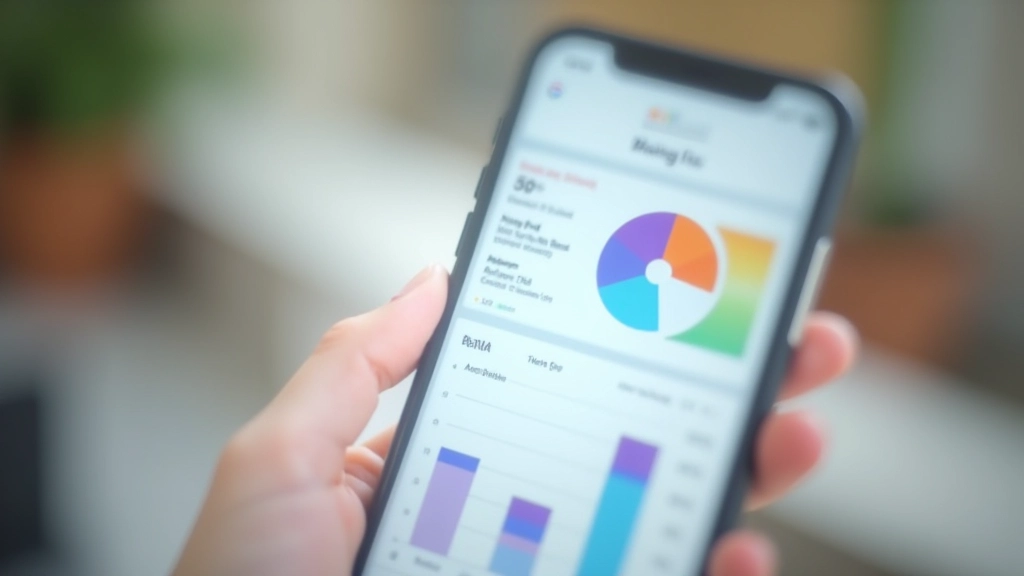 Mobile phone displaying budgeting app interface with charts and spending categories